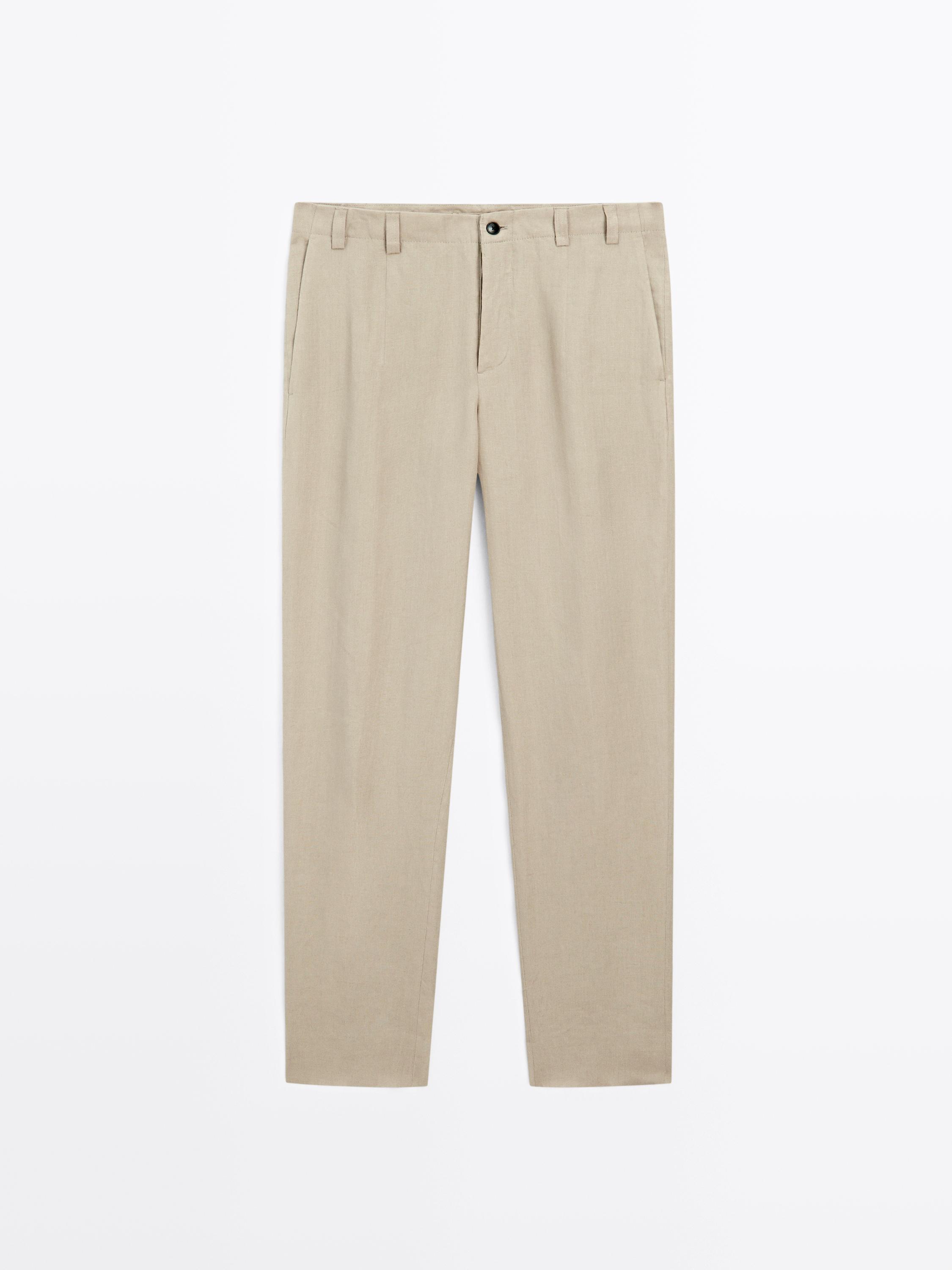 100% linen total look wide-leg trousers
